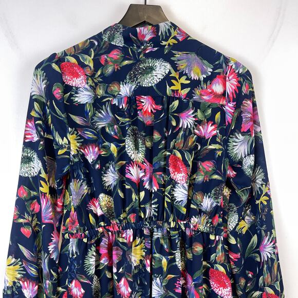 J.Crew XS Floral Tie-Neck Knee Length Dress Navy Blue Fit & Flare Dress - Picture 11 of 13